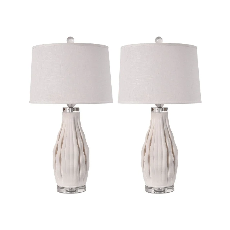 glass table lamps with a frosted surface for soft light diffusionglass table lamps with a frosted surface for soft light diffusionHomeRoots Set of Two 31" White Ceramic Bedside Table Lamps With White Drum Shade - 16.53