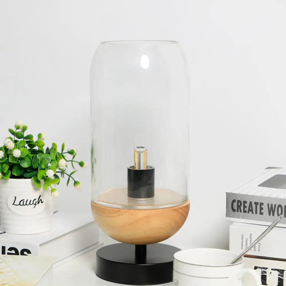 fabric table lamps with a linen shade for a relaxed and breathable lookfabric table lamps with a linen shade for a relaxed and breathable lookSleek LED Table Lamp: Modern Black & Wood Cylinder Design with Clear Glass Shade