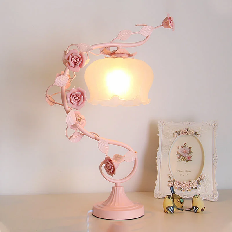 gothic style table lamps with dark finishes for a mysterious lookgothic style table lamps with dark finishes for a mysterious lookPastoral Bloom Nightstand Lamp - Frosted White Glass Table Light with Pink Hue