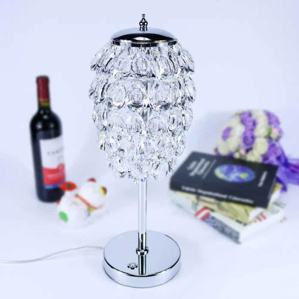 metal table lamps with a matte black finish for a sleek appearancemetal table lamps with a matte black finish for a sleek appearanceModern LED Nightstand Light - Pipe Cone Design with Clear/Champagne Crystal, Chrome Rod Stem