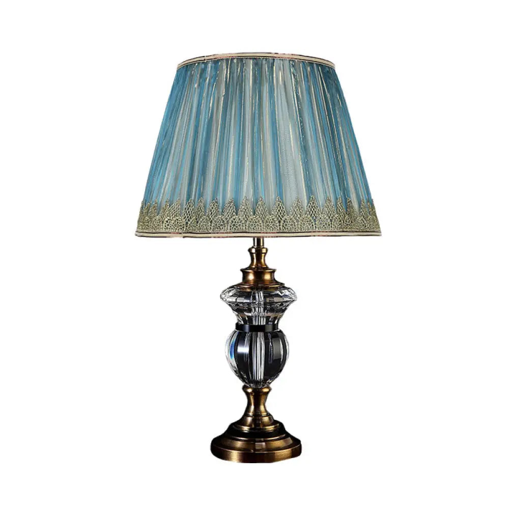 wooden table lamps with natural grain for a warm and organic feelwooden table lamps with natural grain for a warm and organic feelRural Crystal Nightstand Light: Pleated Shade Living Room Table Lamp (Blue, Light Purple, Beige)