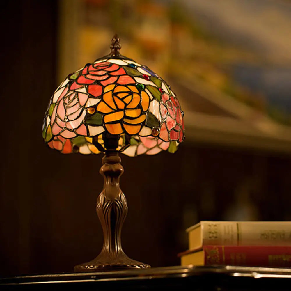 modern minimalist table lamps for contemporary living roomsmodern minimalist table lamps for contemporary living rooms1-Head Stained Glass Tiffany Table Lamp with Bowl Shade - Rosebush Nightstand Light in Bronze