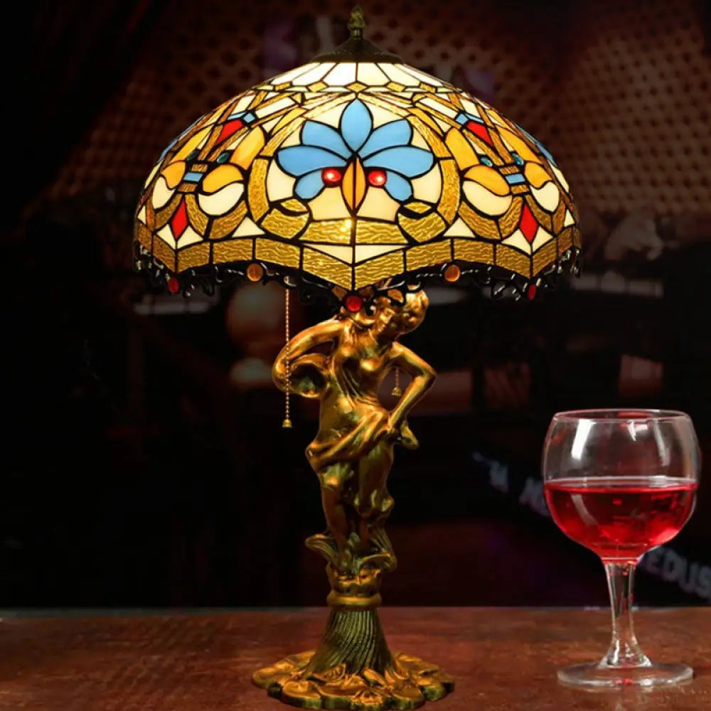 ceramic table lamps with hand painted designs for an artistic touchceramic table lamps with hand painted designs for an artistic touchBaroque Blue/White-Brown Glass Parrot Table Lamp with Scalloped-Trim Netting: 3-Light Bronze Pull-Chain Night Light Featuring Woman Sculpture