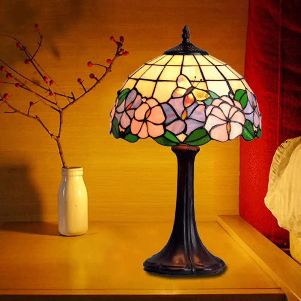 bohemian table lamps with colorful patterns for eclectic bedroomsbohemian table lamps with colorful patterns for eclectic bedroomsTiffany Grid Shade Table Lamp: Hand-Crafted Glass 1-Light Night Light with Flower and Butterfly Pattern in Coffee