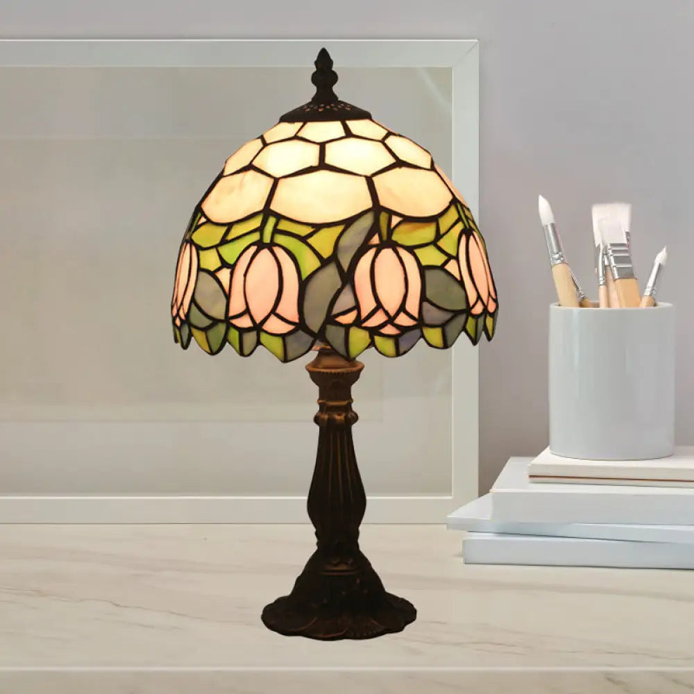 ceramic table lamps with hand painted designs for an artistic touchceramic table lamps with hand painted designs for an artistic touchVictorian Dome Shade Night Lamp with Stained Art Glass Rose Pattern - 1-Light Desk Lighting for Bedroom in Red/Pink/Blue