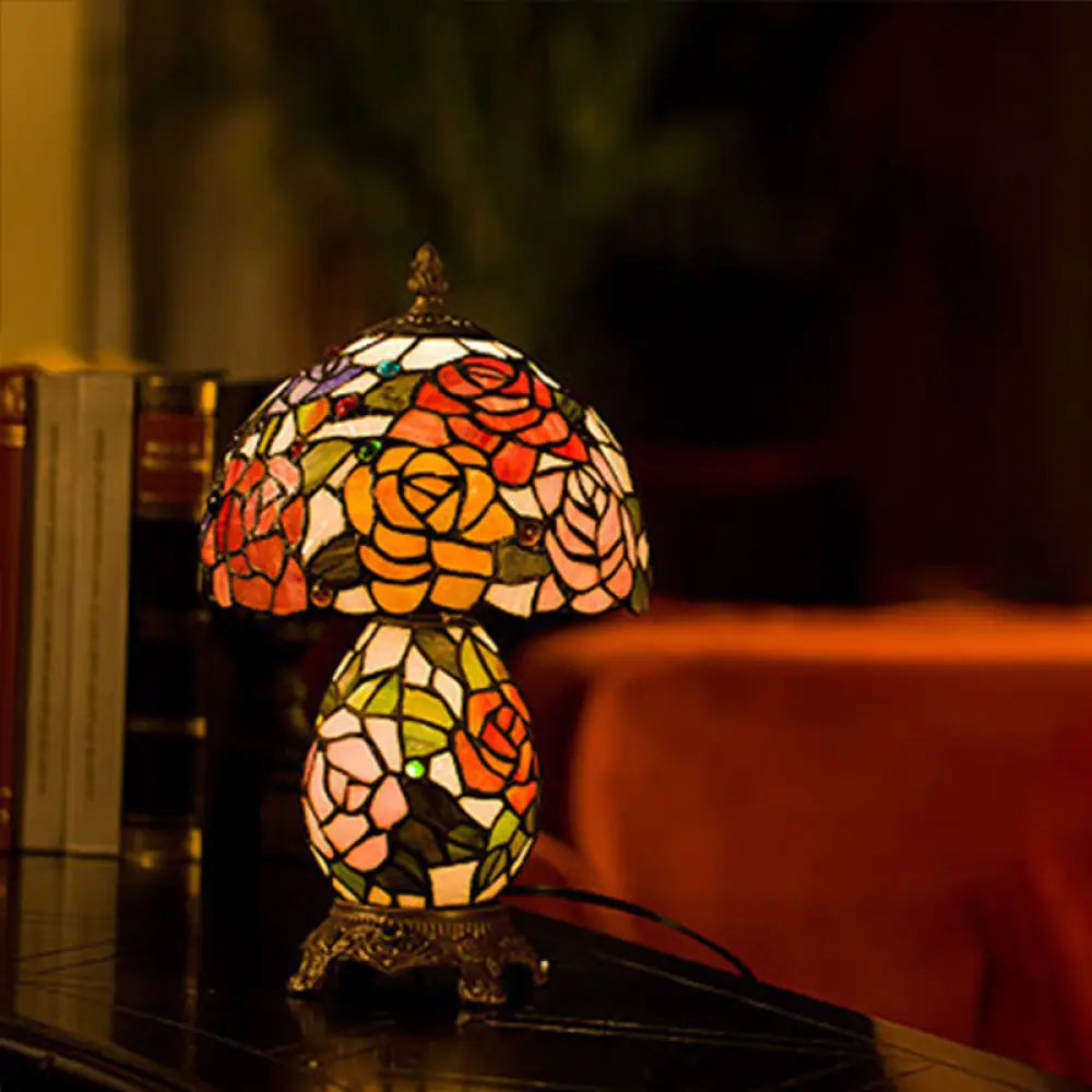 rustic farmhouse table lamps for cozy kitchensrustic farmhouse table lamps for cozy kitchensStained Glass Victorian Vase Nightstand Lamp - Floral Patterned Night Table Light with Coffee Bowl Shade