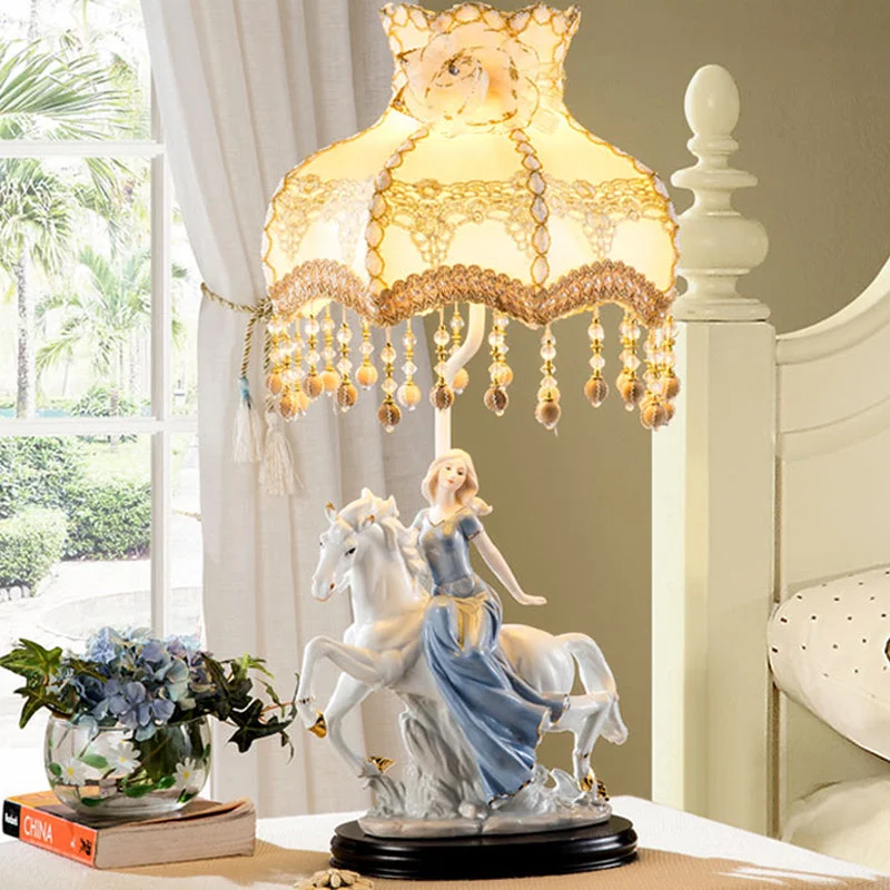 metal table lamps with a matte black finish for a sleek appearancemetal table lamps with a matte black finish for a sleek appearanceRetro Wave Edge Table Lamp with Ceramic Woman and Horse Decor - White Night Light
